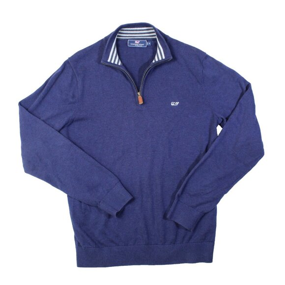 Vineyard Vines Quarter Zip Sweater Mens Small Navy Blue Preppy Nautical Whale